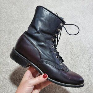 LAREDO Two-Tone Rambler Lace-Up Boots Kiltie Victorian Burgundy Black Women's 10